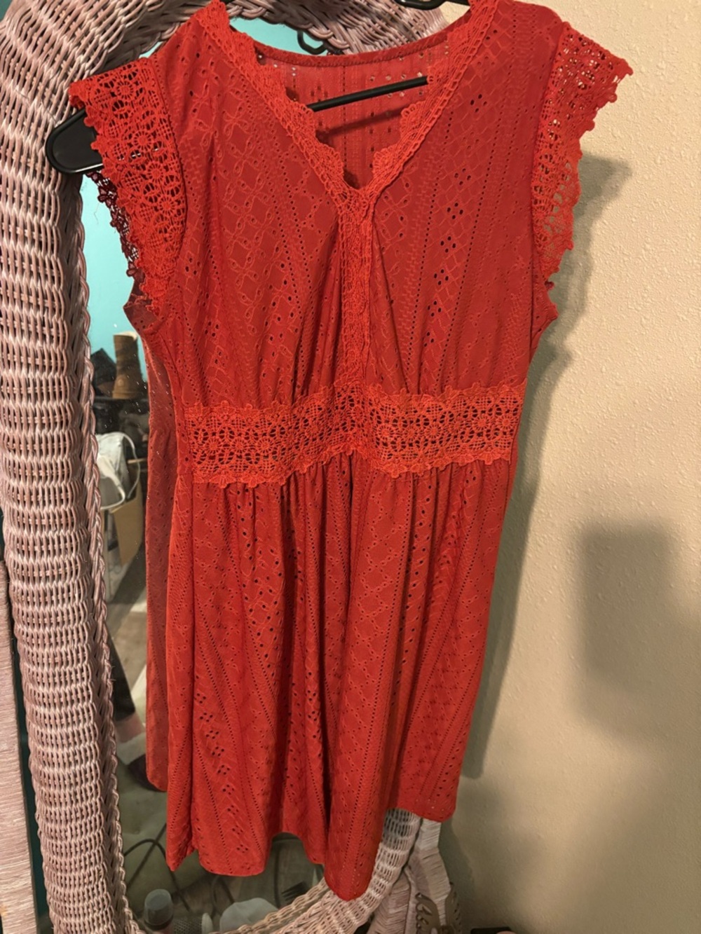 Red/Orange Lace Trim Women’s Sleeveless Dress